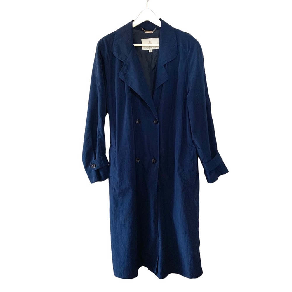 London Fog Double Breasted Navy Blue Women's Long Trench Coat Size 12 Reg